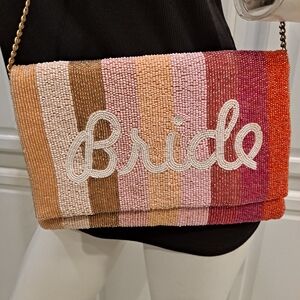 Vibrant Rainbow Pink Glass Beaded Bride Clutch Shoulder Purse